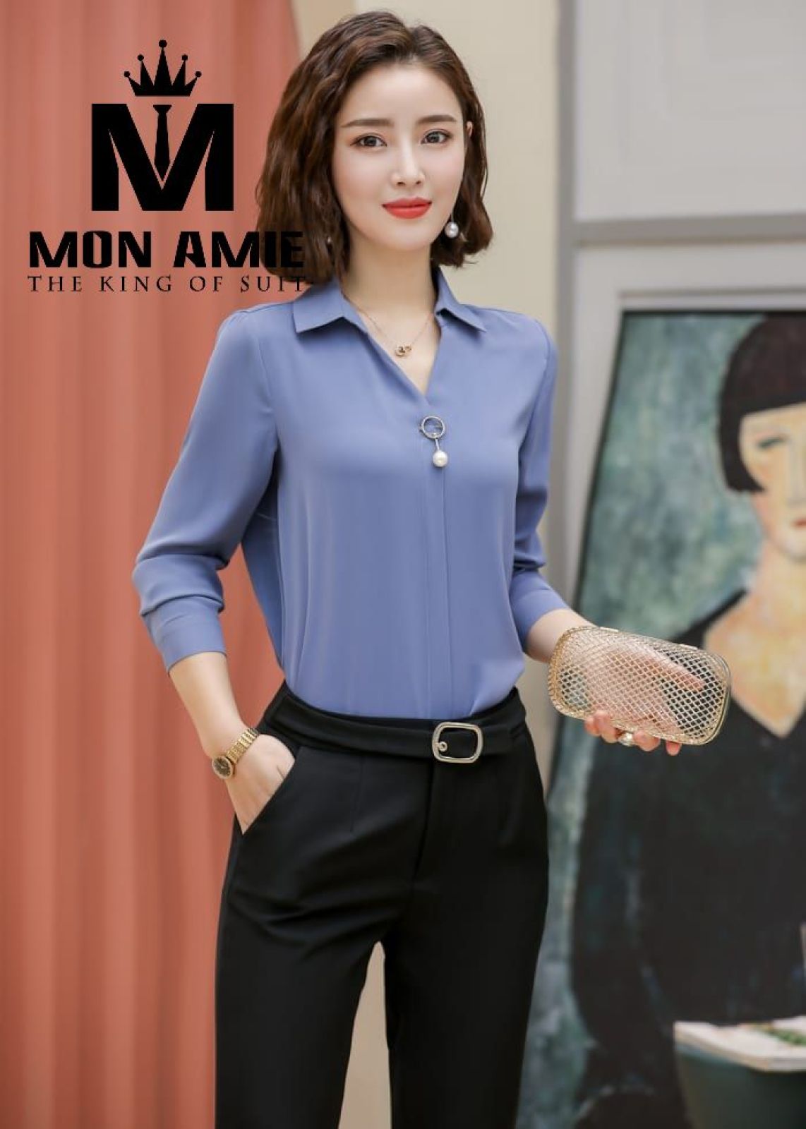 Half Collar Blue Soft Shirt 